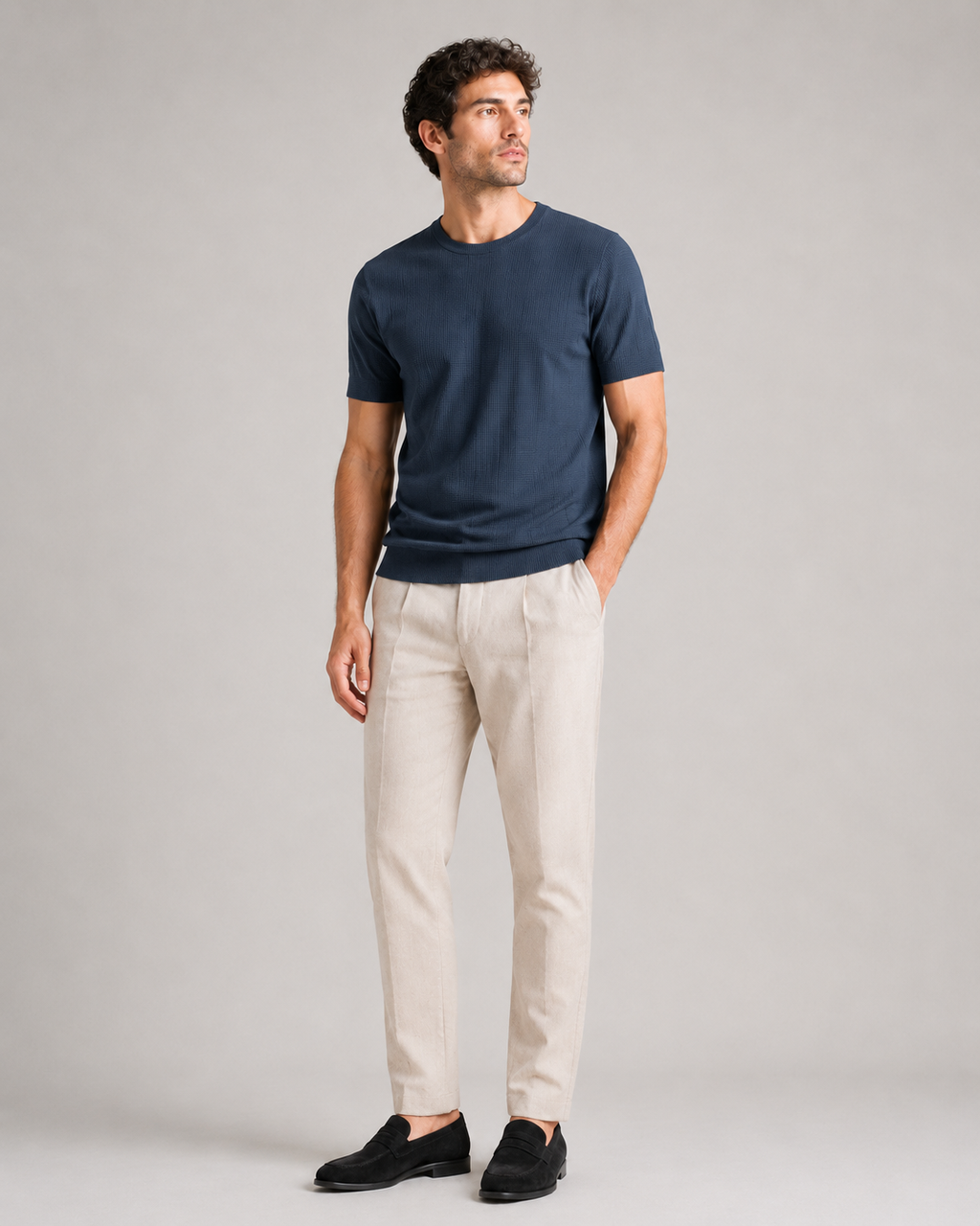 Men’s navy crew neck waffle tee lightweight comfortable relaxed fit summer wear