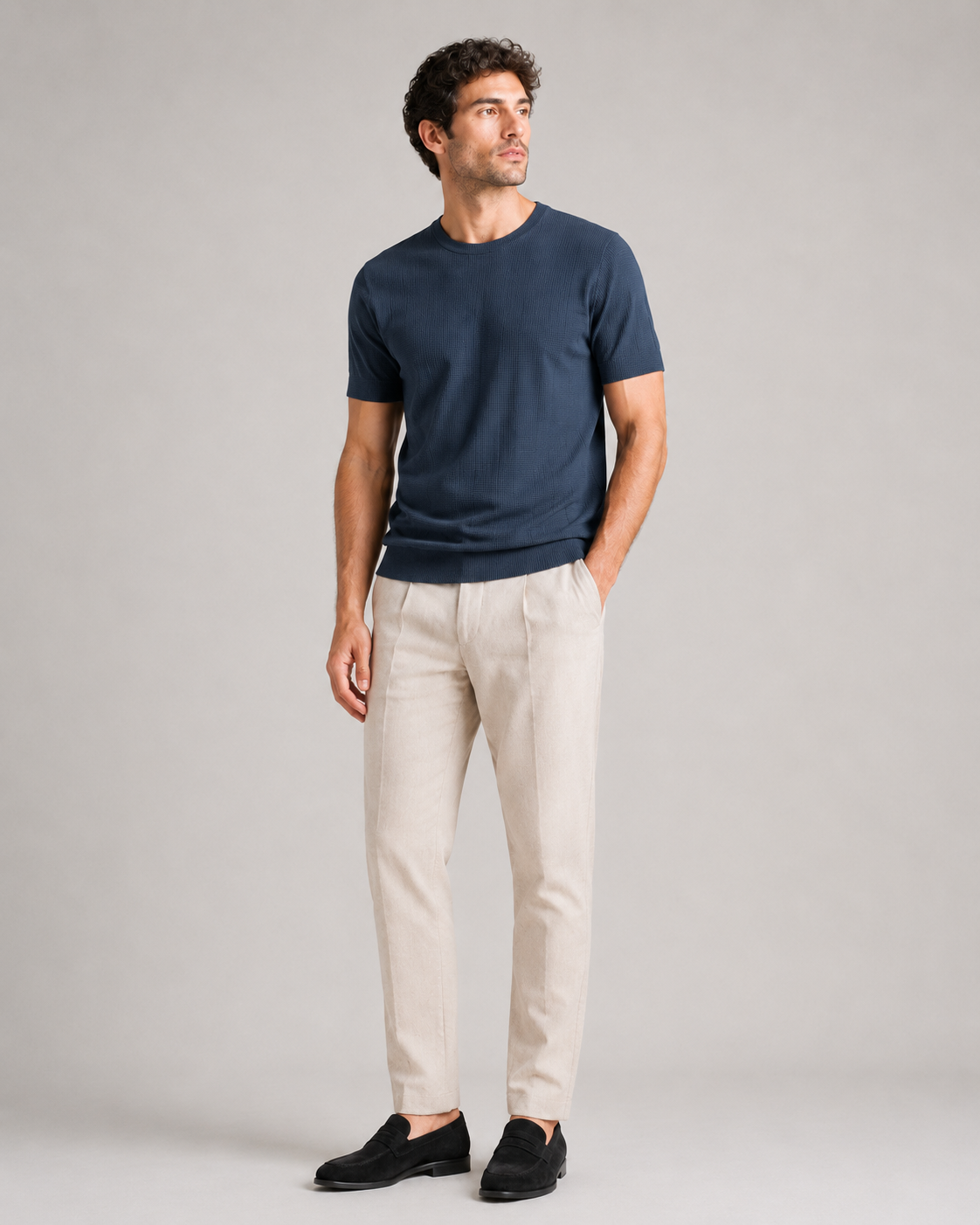 Men’s navy crew neck waffle tee lightweight comfortable relaxed fit summer wear