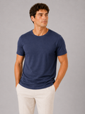 Men wearing navy 100 percent cotton crew neck t shirt soft short sleeve summer casual style