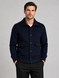Men wearing navy chore jacket button up windproof pocket casual winter fall outdoor style