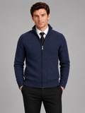 Men’s Knit Stand Collar Full Zip Thick Warm Fall Winter Sweater for Casual and Everyday Wear