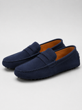 Navy suede penny loafers for men genuine leather moc toe design lightweight casual shoes