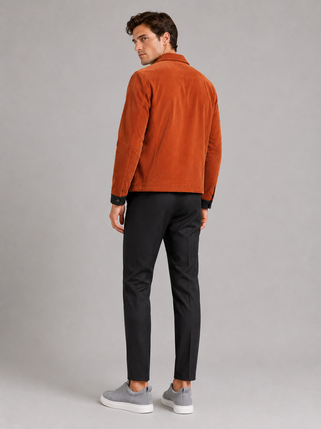 Men’s orange thick corduroy fall jacket comfortable casual coat for everyday outfits