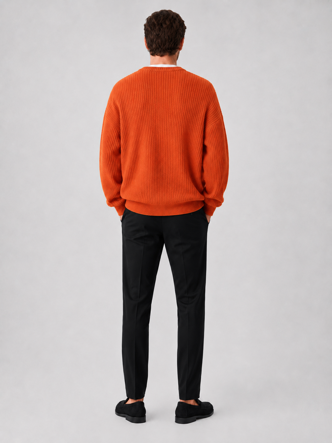 Men’s orange knit sweater comfortable relaxed fit top for business casual and casual outfits