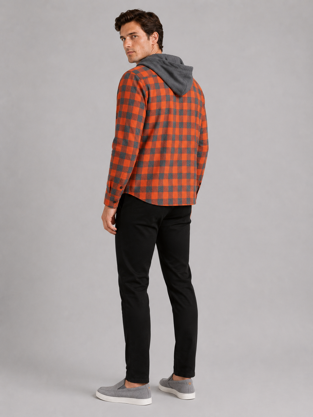 Men’s orange button down flannel jacket comfortable casual streetwear for everyday outfits