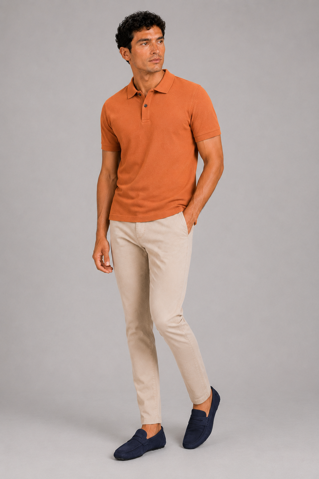 Men’s orange business casual polo shirt soft comfortable summer top with polished fit