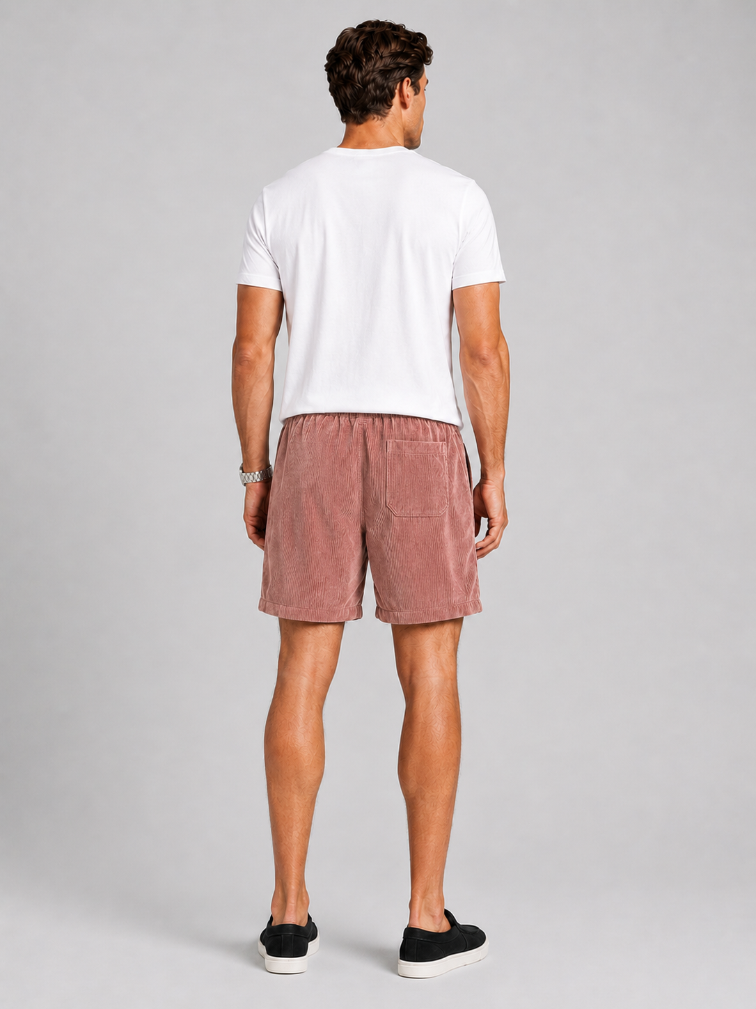Men’s pink drawstring shorts comfortable lightweight corduroy shorts for casual summer outfits
