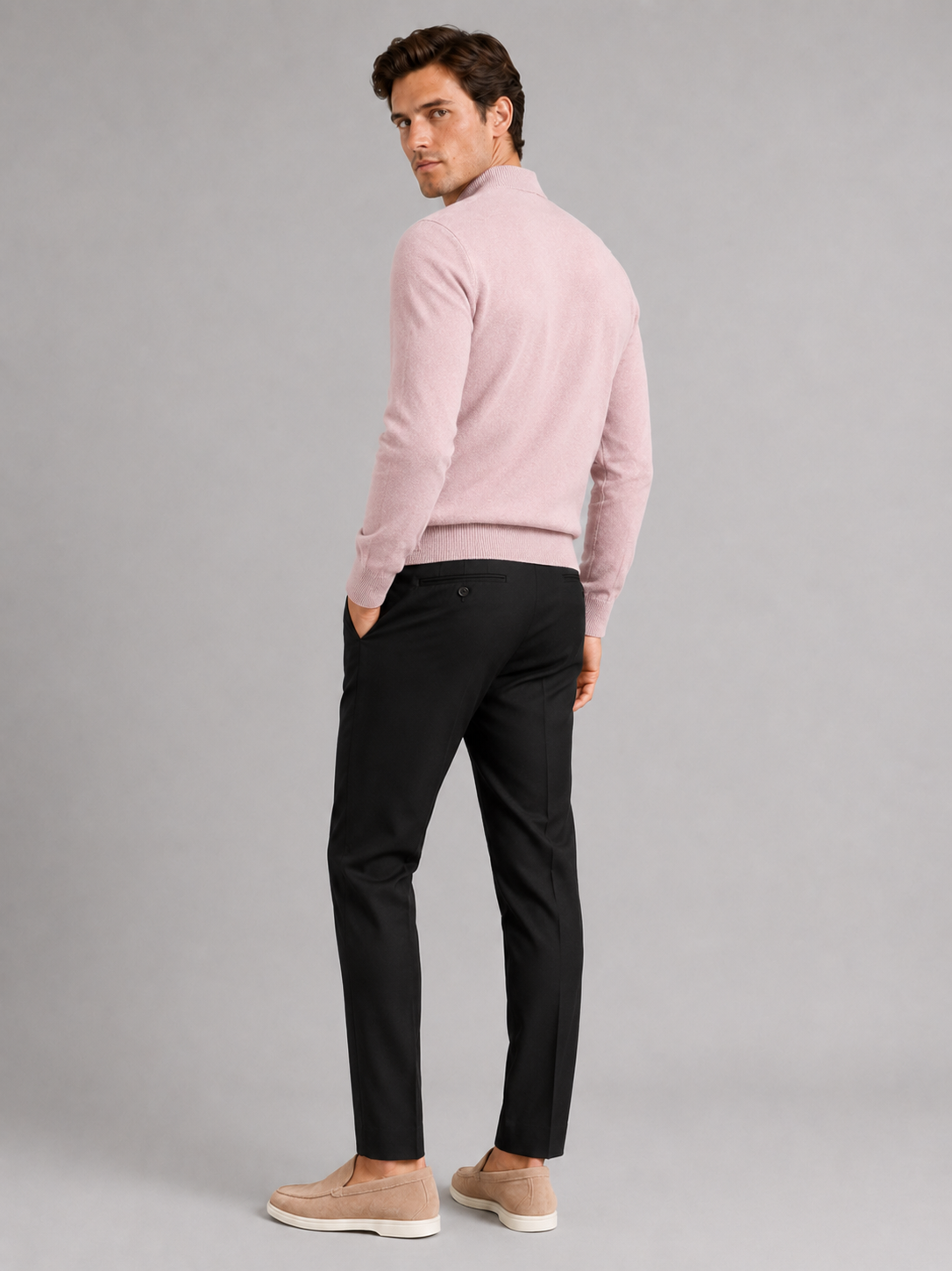 Men’s pink knit pullover warm slim fit sweater for soft casual outfits