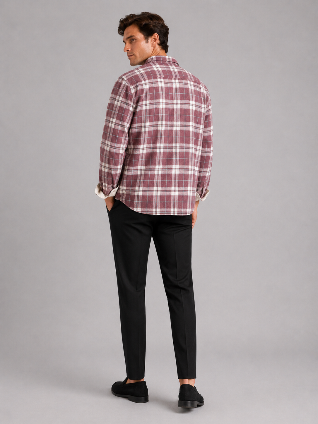 Men’s pink flannel shacket with chest pockets comfortable casual layer for everyday outfits