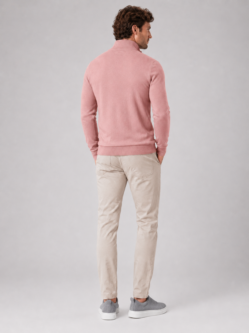 Men’s pink slim fit knit sweater comfortable spring fall layer for casual outfits