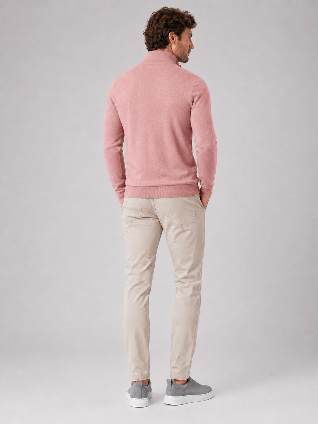 Men’s pink slim fit knit sweater comfortable spring fall layer for casual outfits
