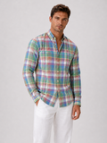 Men wearing pink madras shirt 100 percent cotton long sleeve slim fit spring casual style