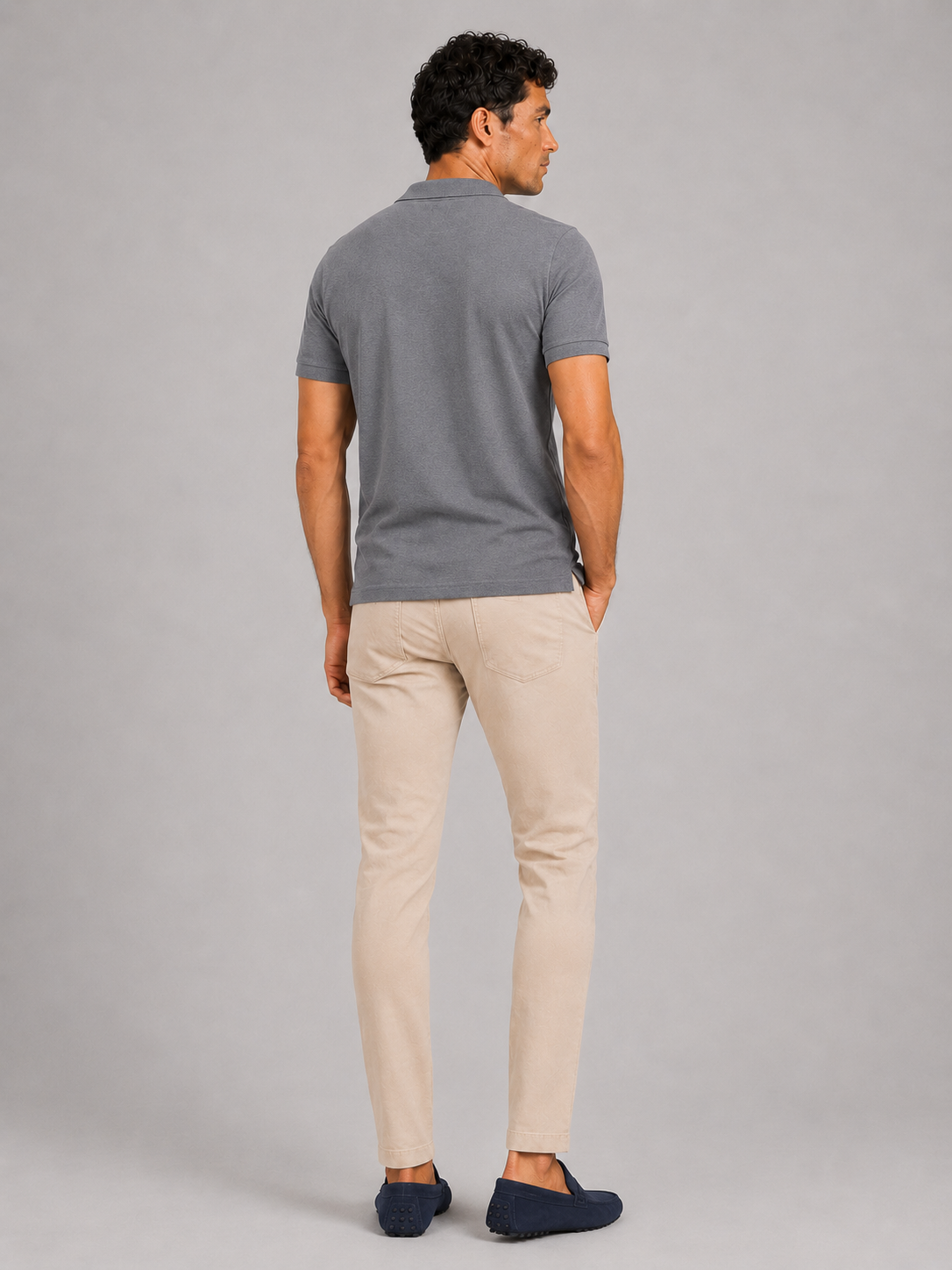 Men’s gray business casual polo shirt soft comfortable summer top with polished fit