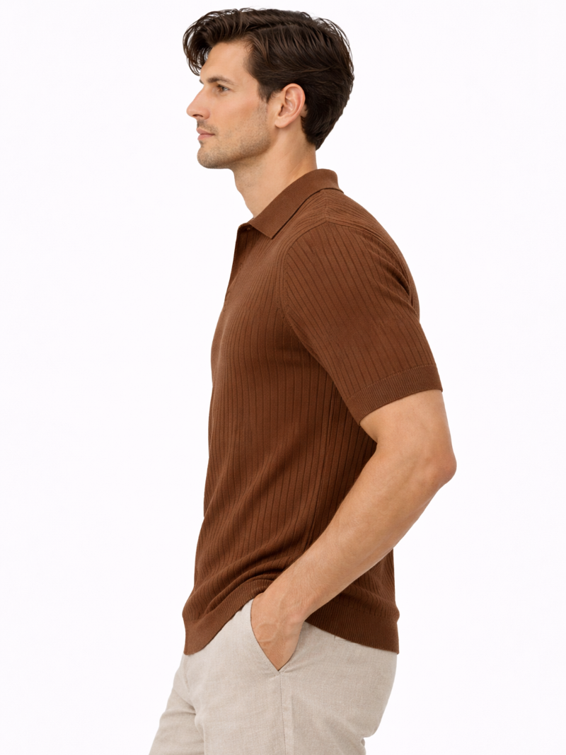 Men’s Open Collar Knit Polo Shirt Slim Fit Premium Lightweight Sweater Polo Refined Smart Casual Summer Top