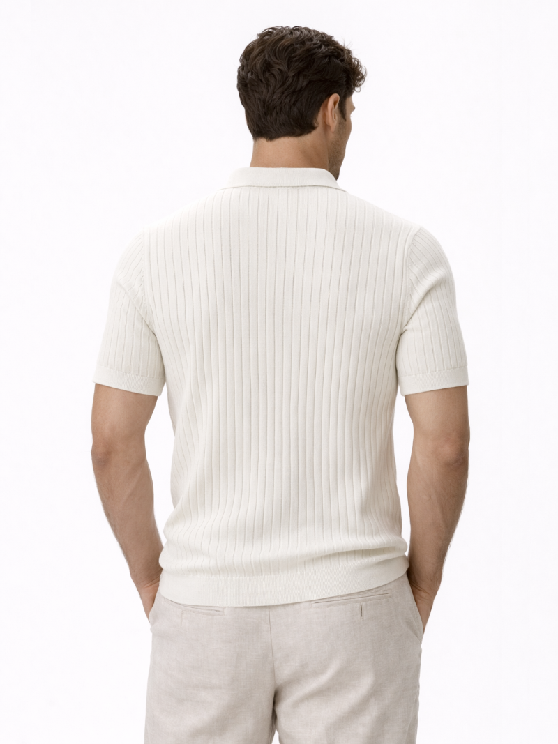 Men’s Open Collar Knit Polo Shirt Slim Fit Premium Lightweight Sweater Polo Refined Smart Casual Summer Top
