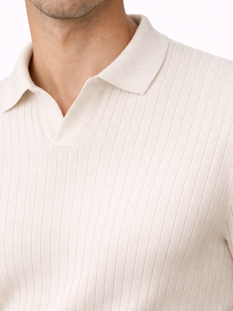 Men’s Open Collar Knit Polo Shirt Slim Fit Premium Lightweight Sweater Polo Refined Smart Casual Summer Top