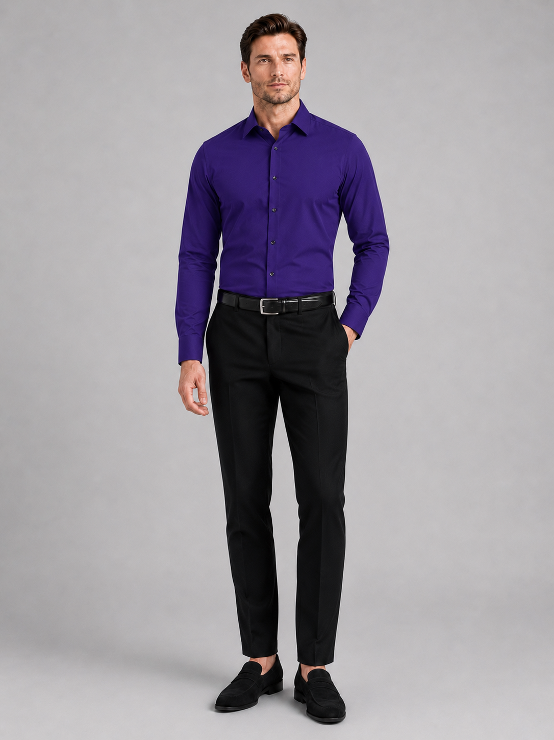 Purple button down dress shirt for men long sleeve office shirt for business casual wear