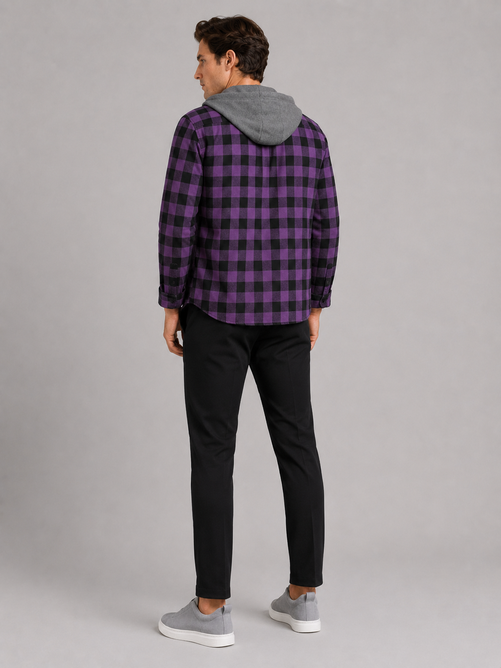 Men’s purple button down flannel jacket comfortable casual streetwear for everyday outfits