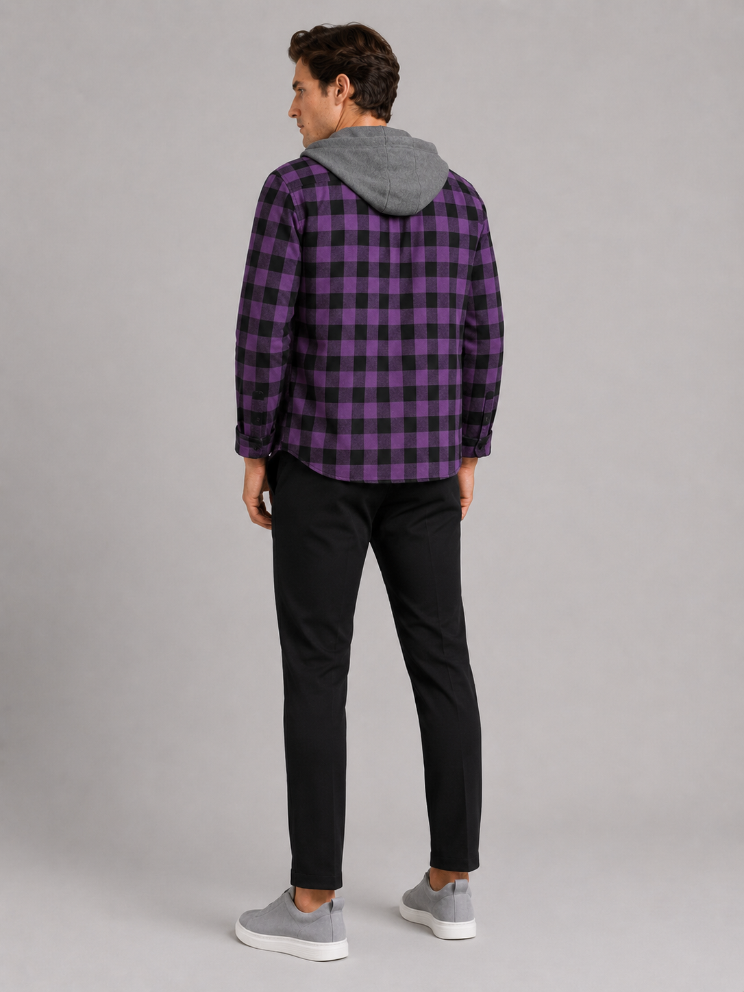 Men’s purple button down flannel jacket comfortable casual streetwear for everyday outfits