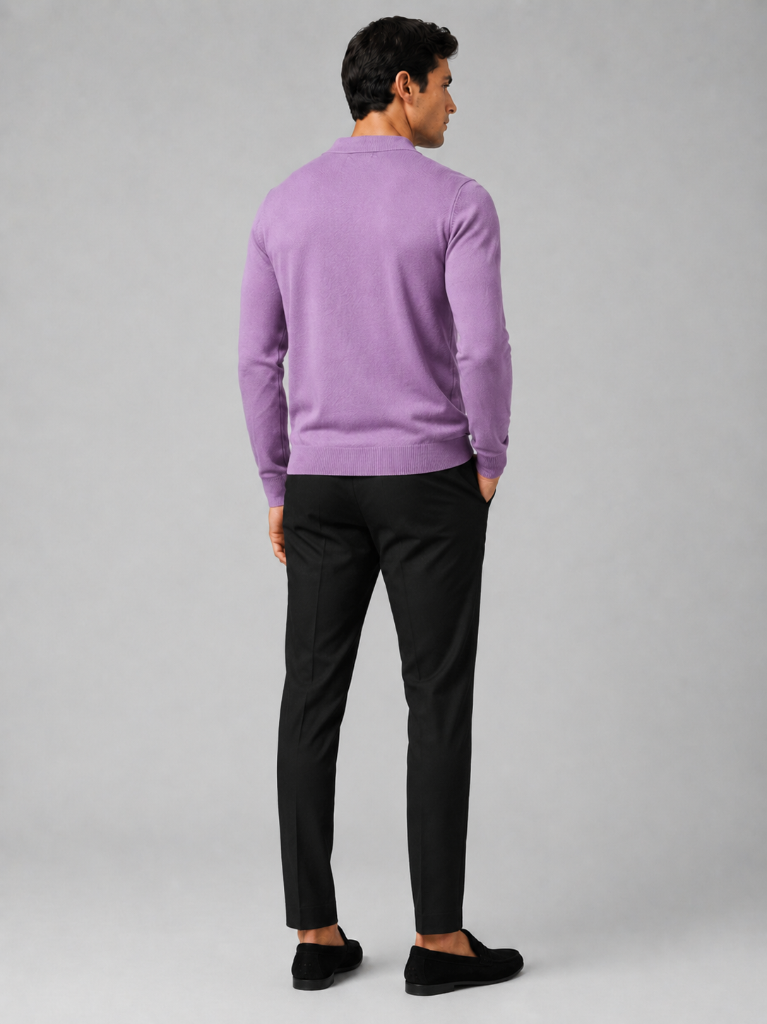 Men’s purple knit cardigan sweater comfortable long sleeve layer for business casual outfits