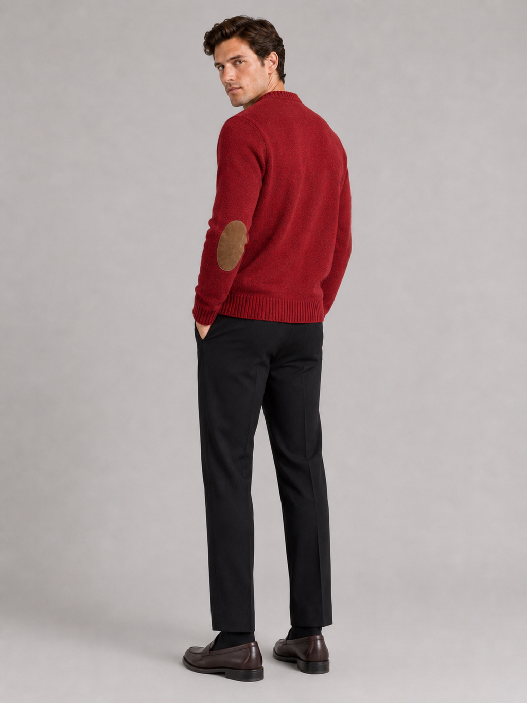 Men’s red thick wool knit pullover warm casual sweater for cold weather outfits