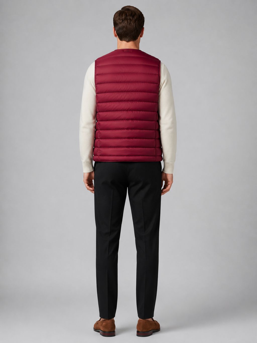 Men’s red insulated puffer vest comfortable sleeveless outerwear for hiking, travel, and casual outfits