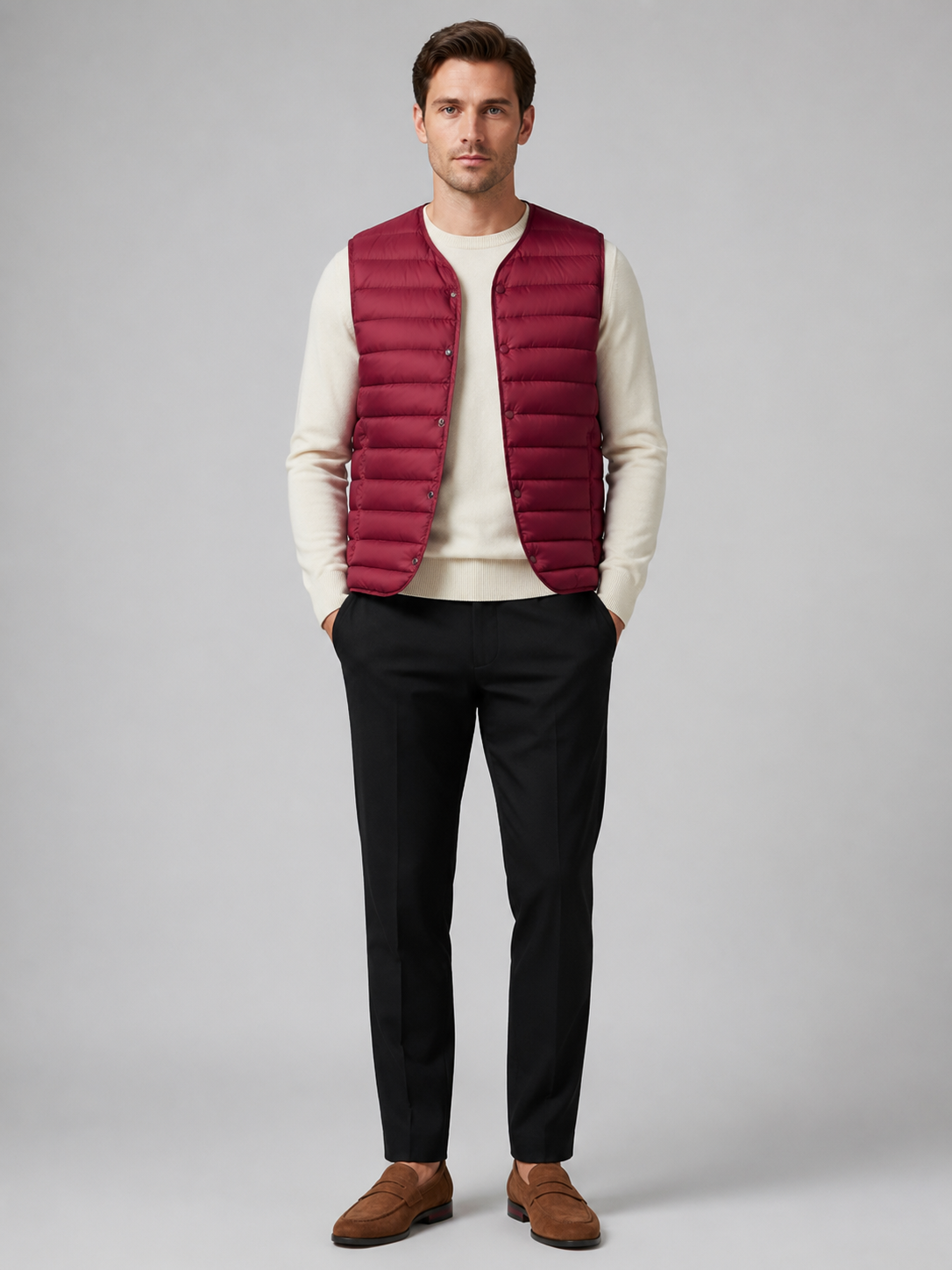 Red down vest for men windproof waterproof lightweight winter layer for outdoor and everyday wear