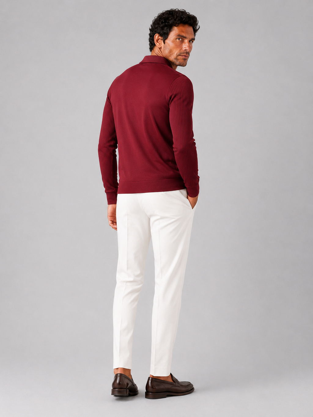 Men’s red business casual polo shirt lightweight fabric for smart casual everyday outfits