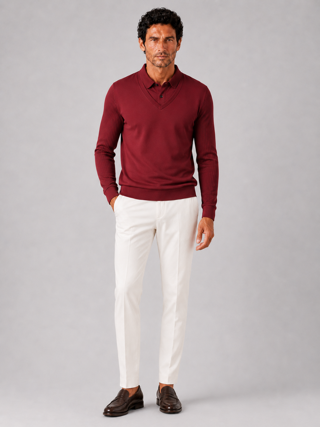 Red long sleeve polo shirt for men comfortable all season top for office and vacation wear