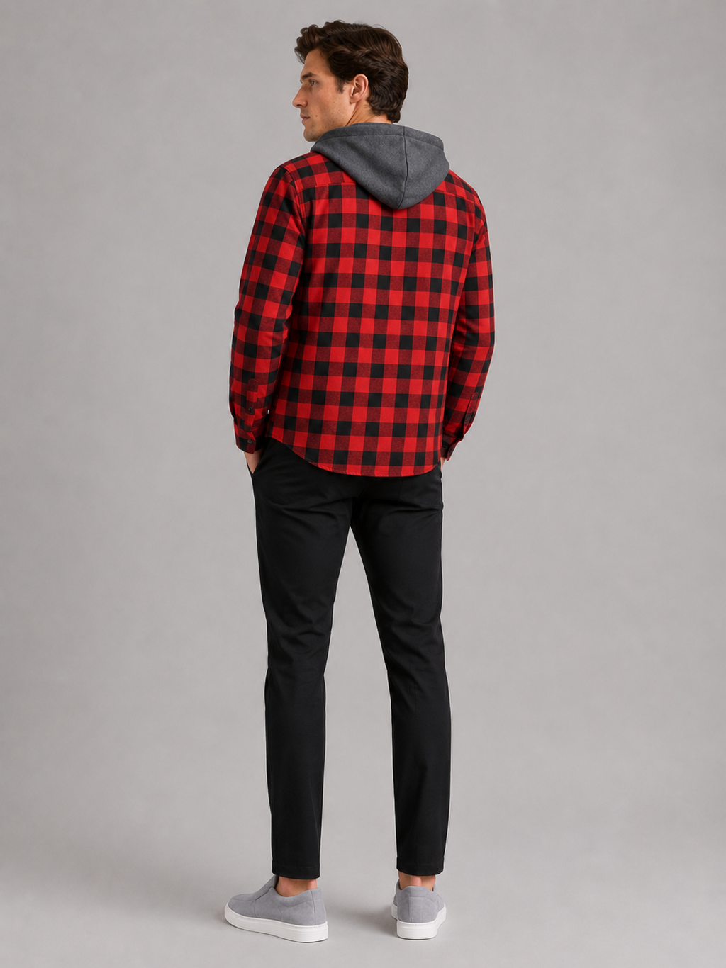 Men’s red button down flannel jacket comfortable casual streetwear for everyday outfits