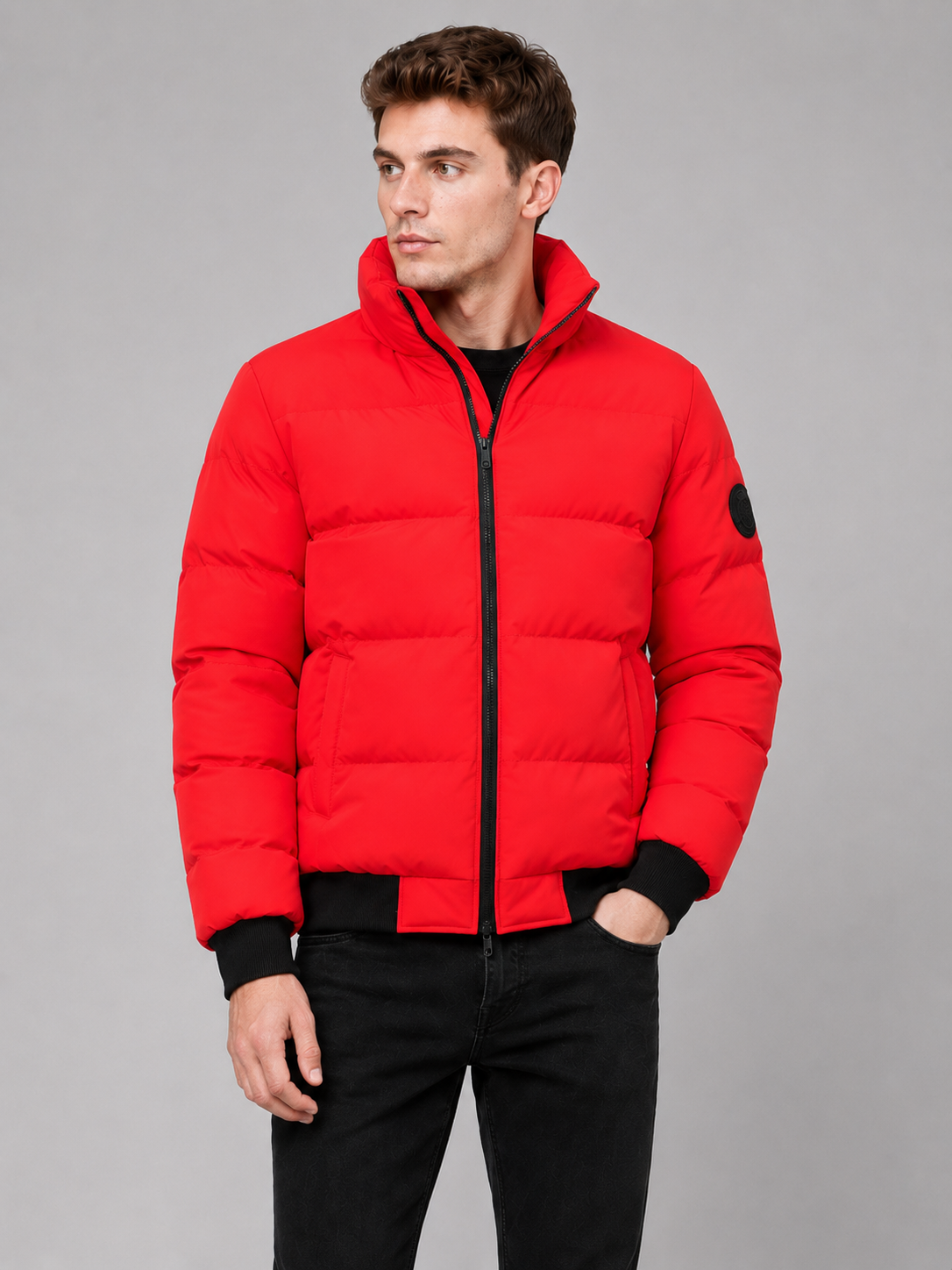 Men’s Puffer Jacket Thick Warm Solid Color Zip-Up Winter Casual Coat for Everyday Wear