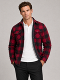 Men wearing red quilted jacket plaid flannel lined casual winter fall outdoor style