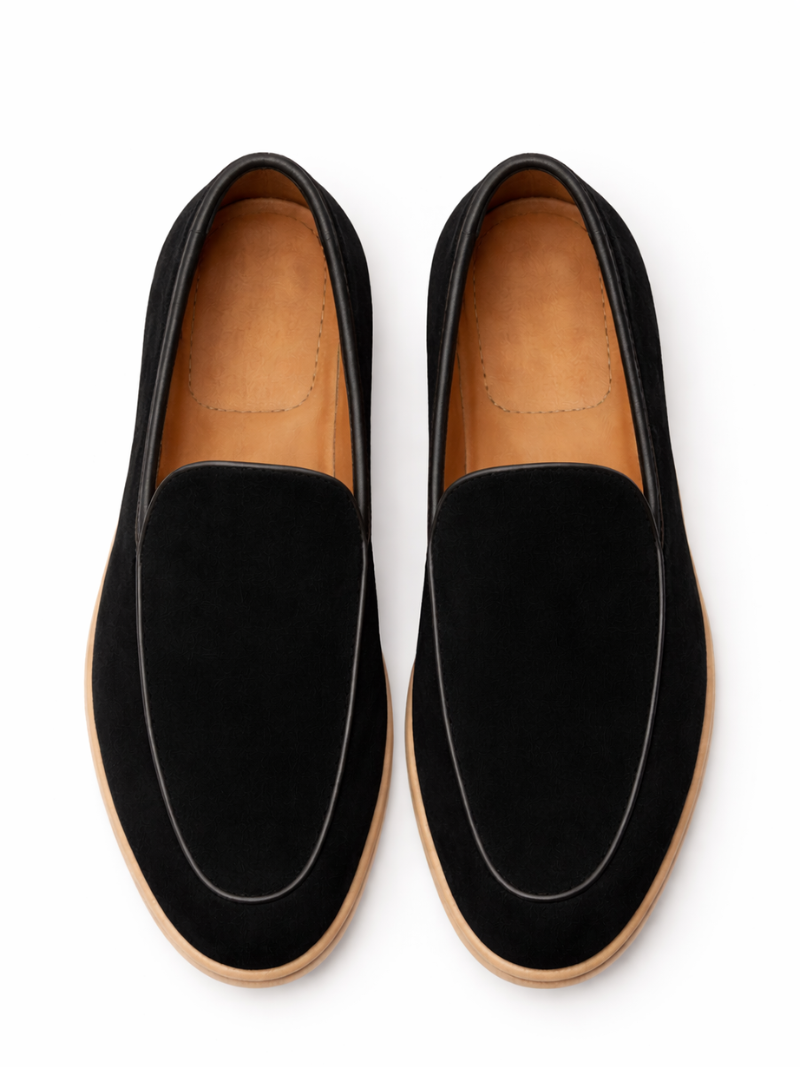 Men’s black suede loafers lightweight slip on shoes breathable comfortable everyday outfit