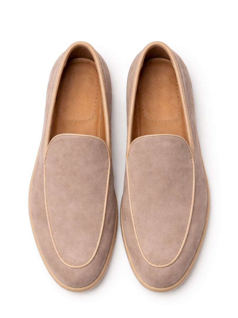 Men’s taupe suede loafers lightweight slip on shoes breathable comfortable everyday wear
