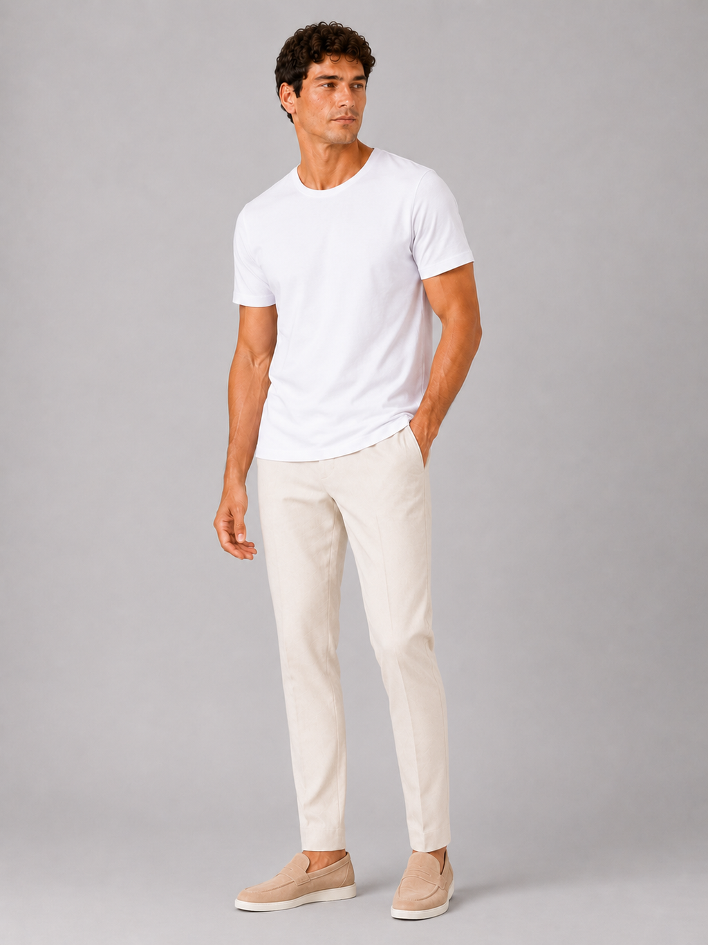 White cotton crew neck t shirt for men comfortable summer top for home wear