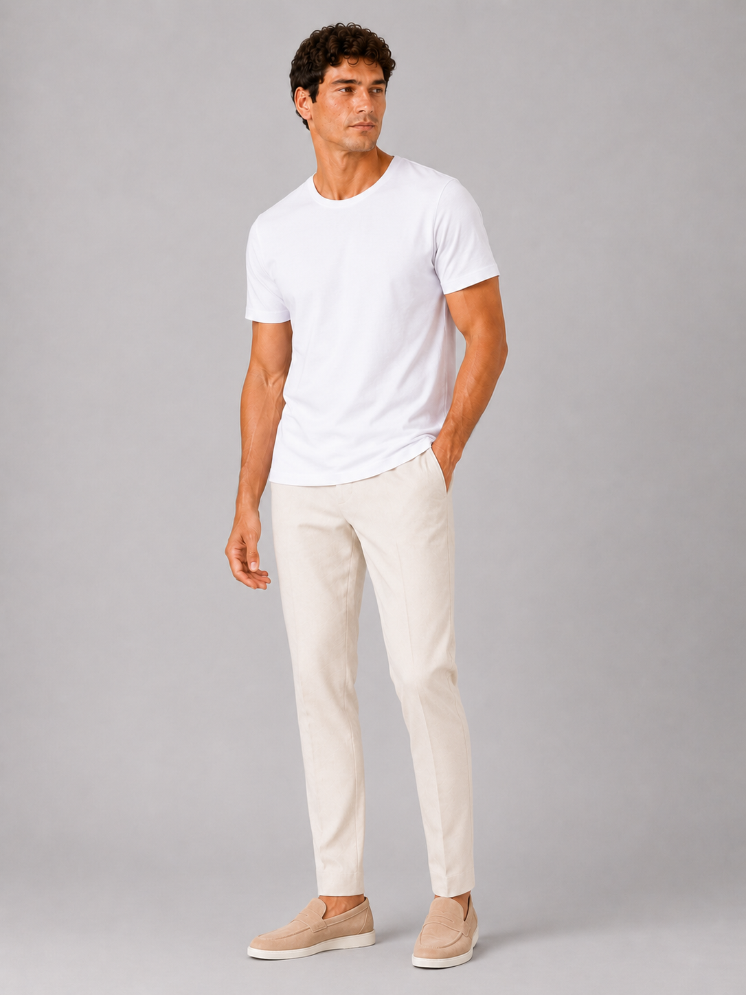 White cotton crew neck t shirt for men comfortable summer top for home wear
