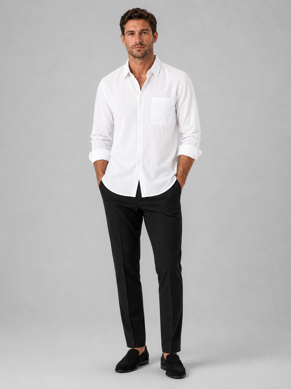 White button down shirt for men long sleeve summer top for vacation and everyday wear