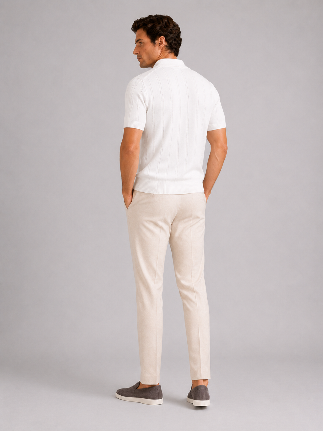 Men’s white short sleeve polo shirt comfortable knit top for casual summer outfits