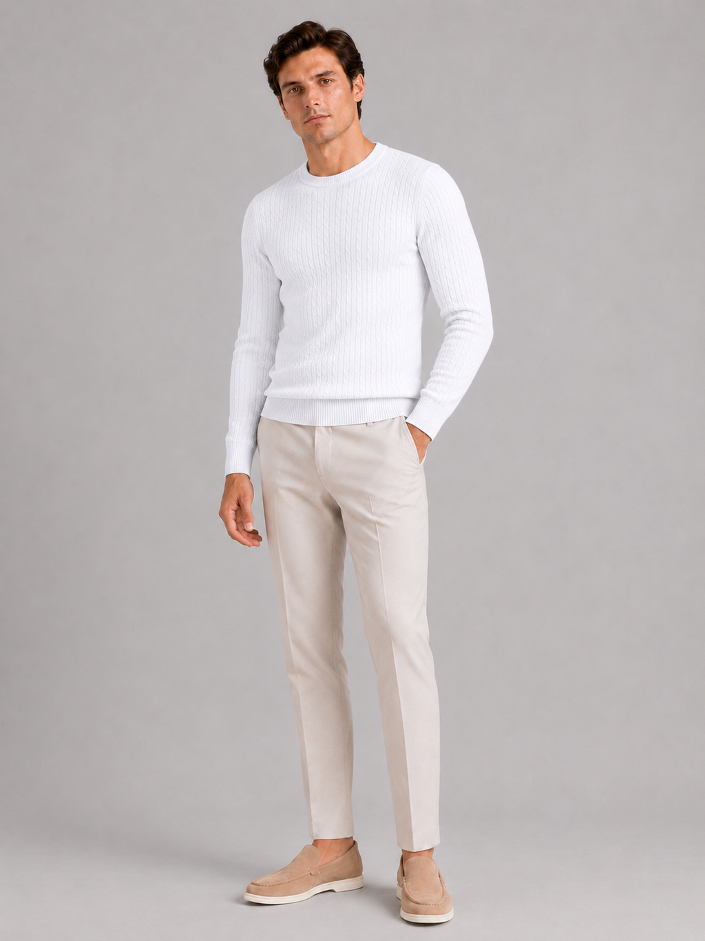 Wine crew neck cable knit sweater for men lightweight pullover for everyday spring wear