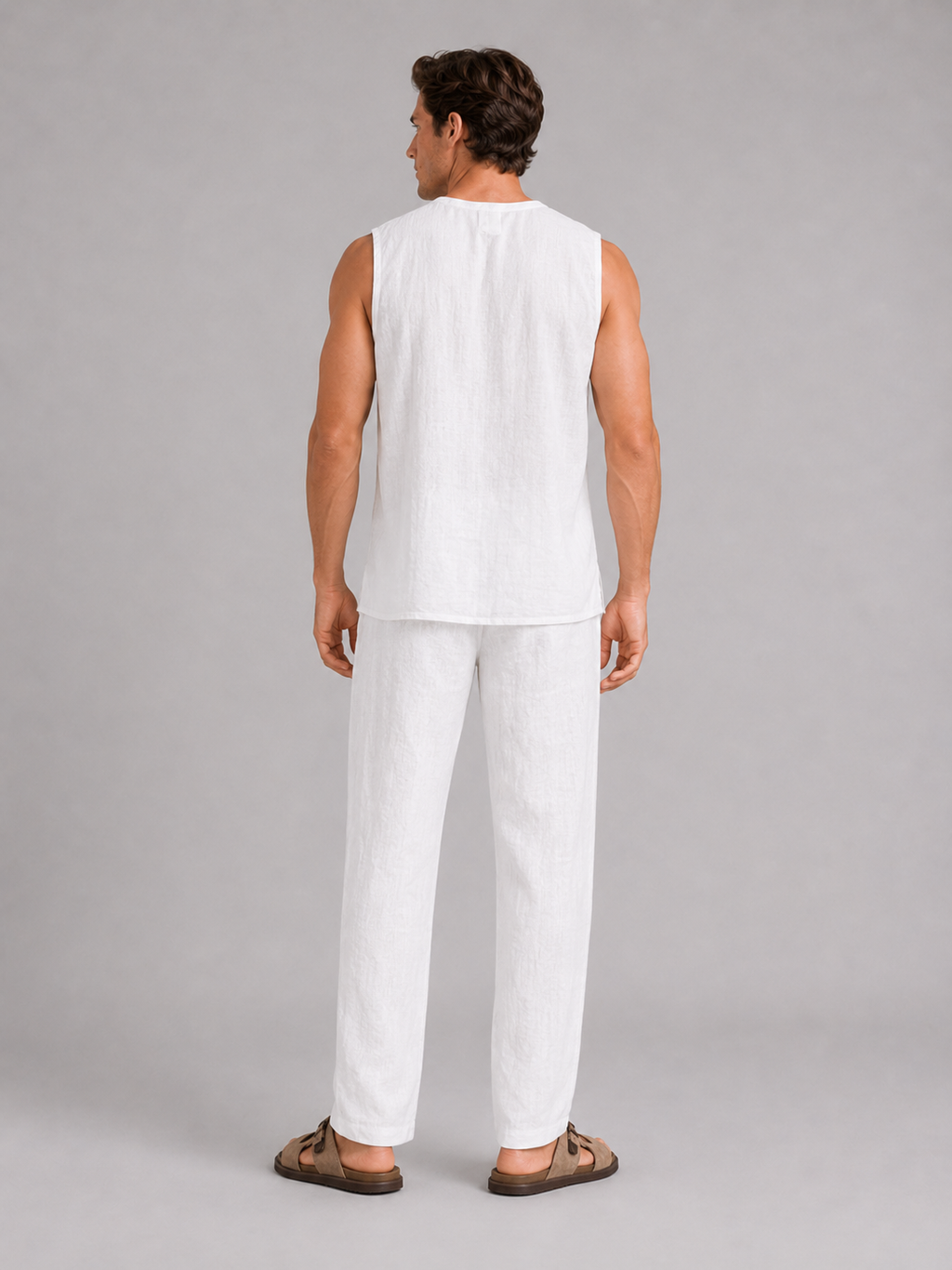 Men’s white lace up v neck tank top comfortable breathable summer shirt for casual outfits