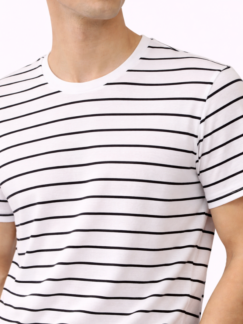 Men’s white and black striped t shirt soft cotton comfortable casual wear everyday essential