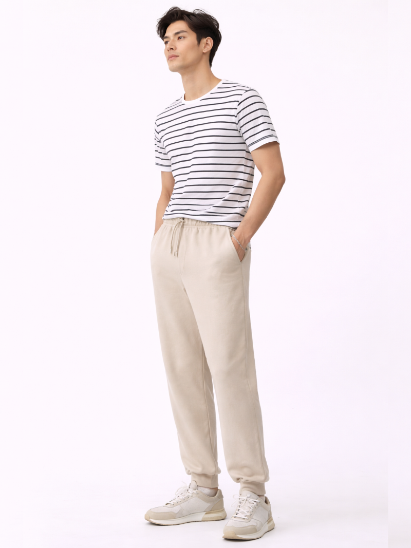 White striped t shirt with black stripe design soft breathable cotton casual modern fit outfit