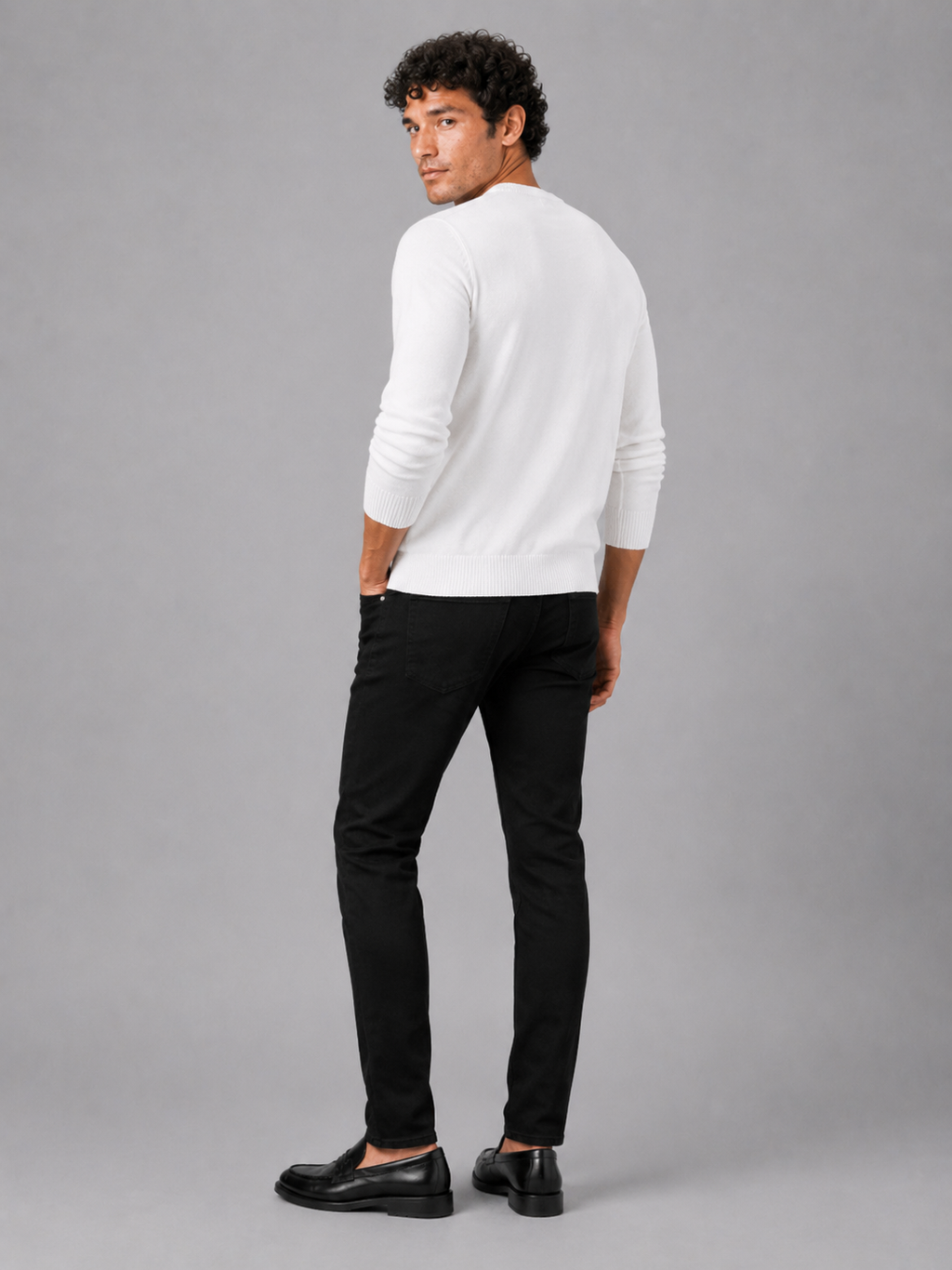 Men’s white knit pullover soft lightweight sweater for business casual and everyday outfits