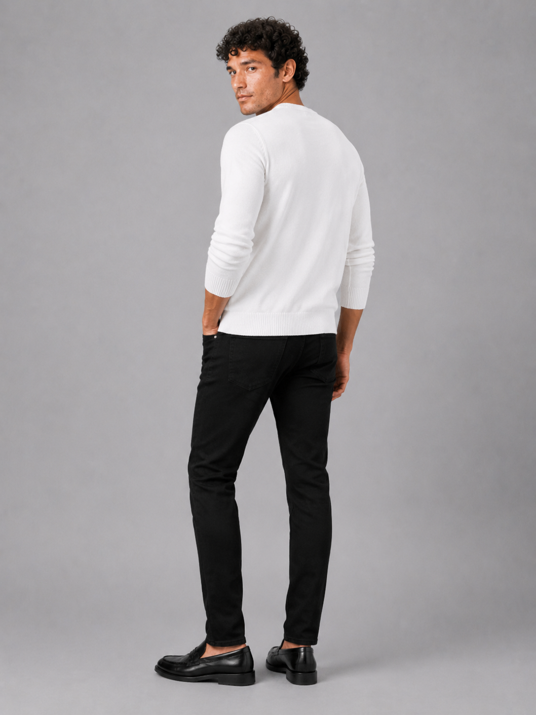 Men’s white knit pullover soft lightweight sweater for business casual and everyday outfits