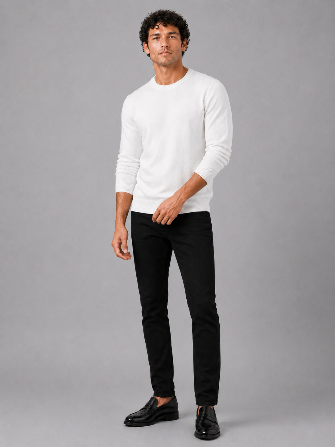White crew neck sweater for men long sleeve pullover for everyday fall wear