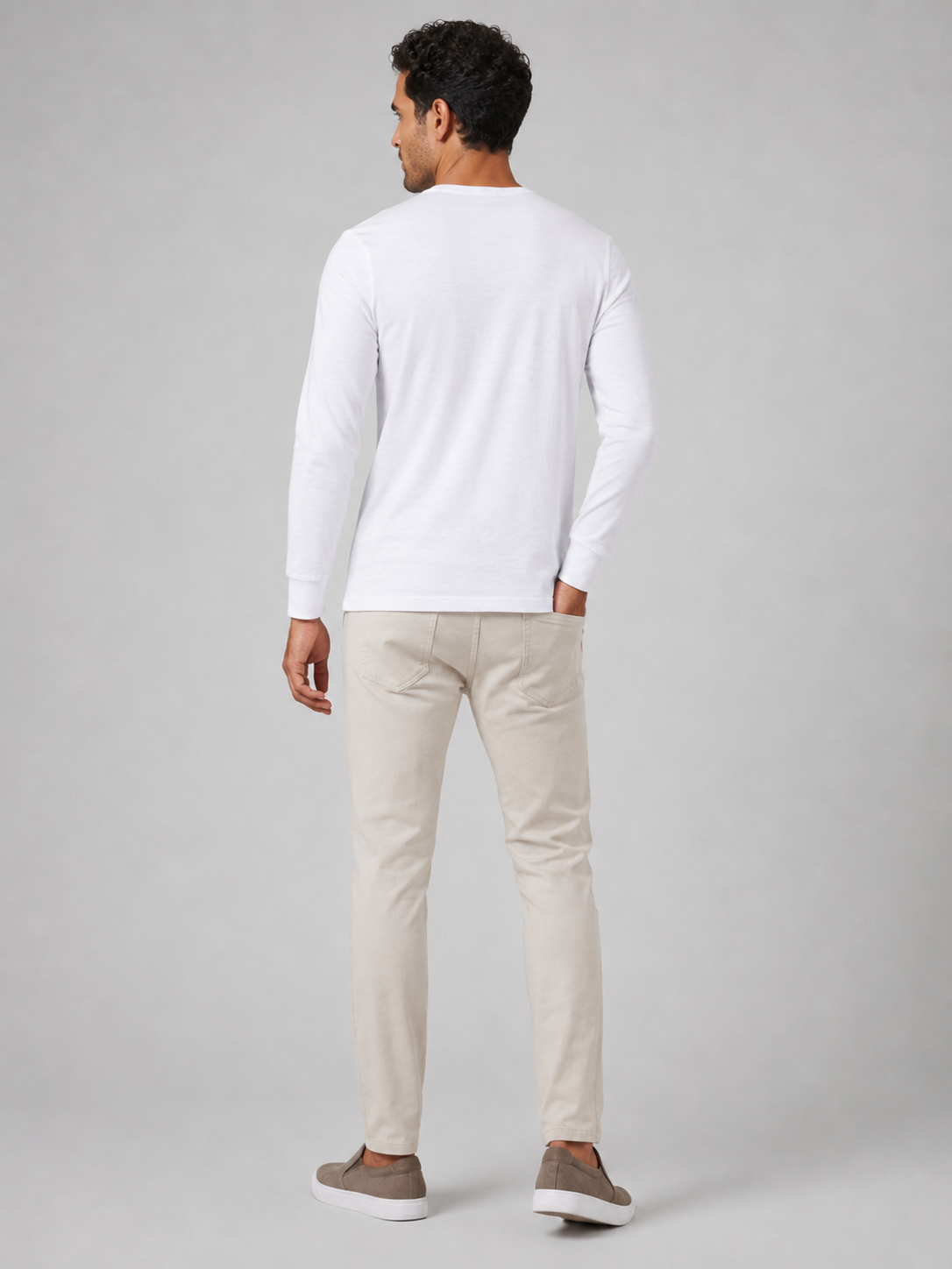 White solid color henley shirt minimal fitted basic top for casual outfits