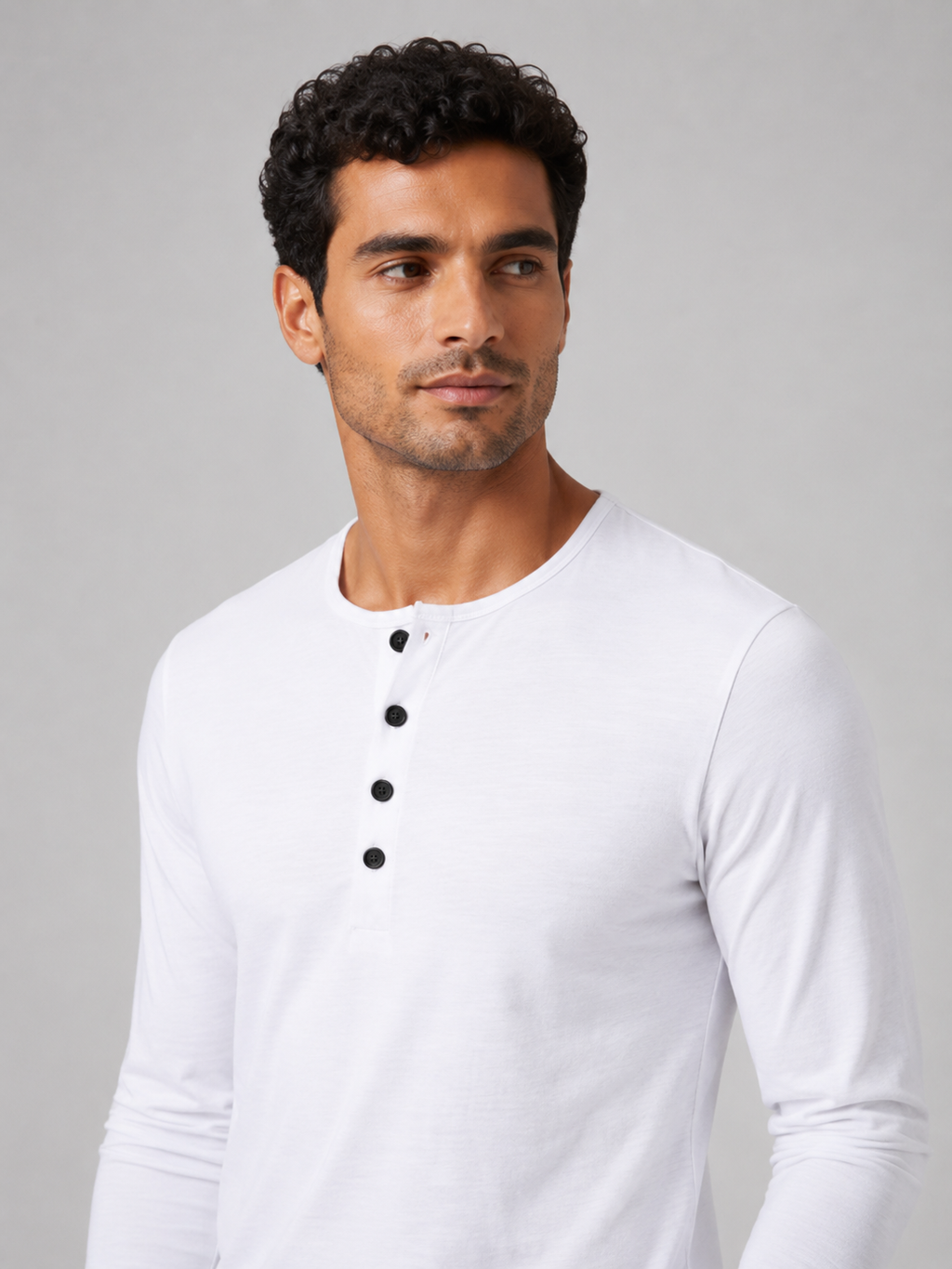 White fitted henley shirt for men soft breathable everyday casual top