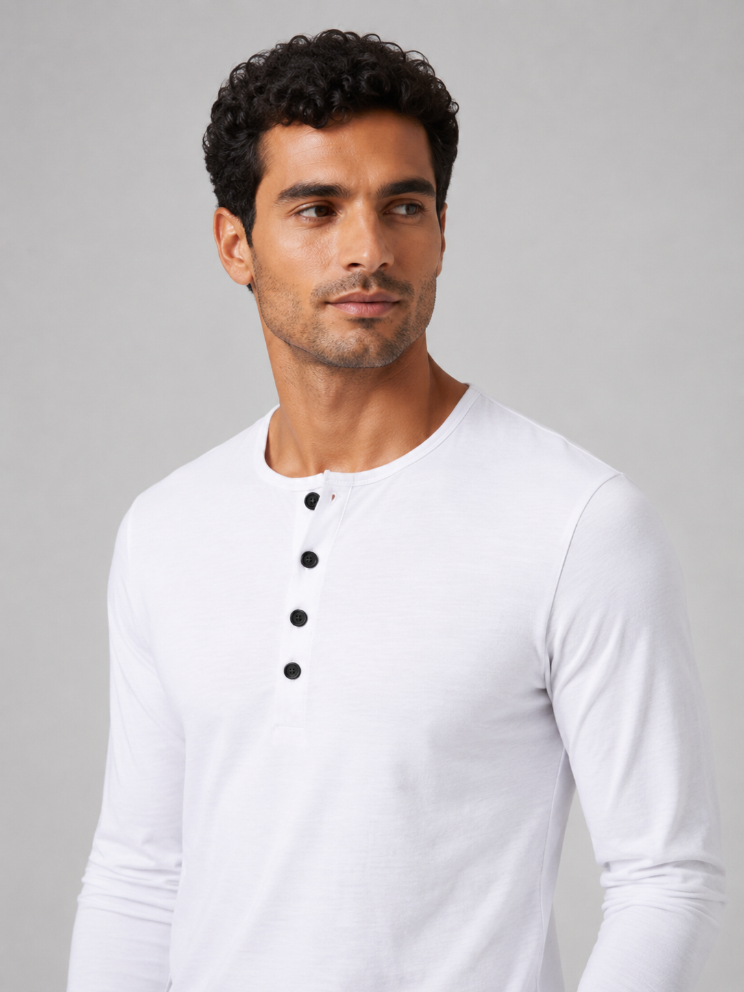 White fitted henley shirt for men soft breathable everyday casual top