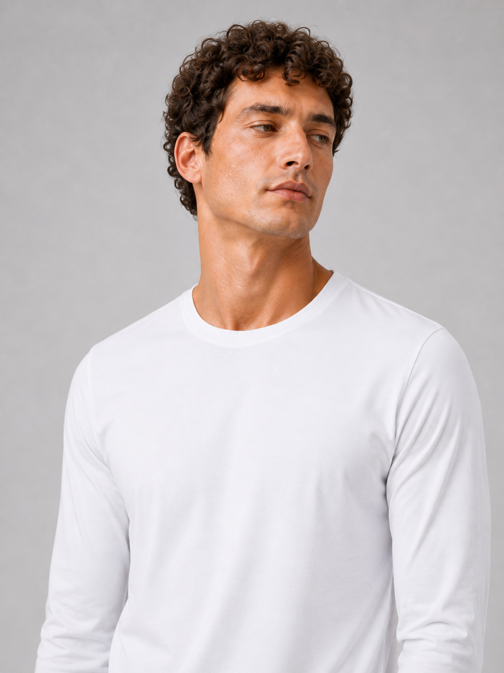 White fitted long sleeve t shirt for men soft breathable everyday casual top