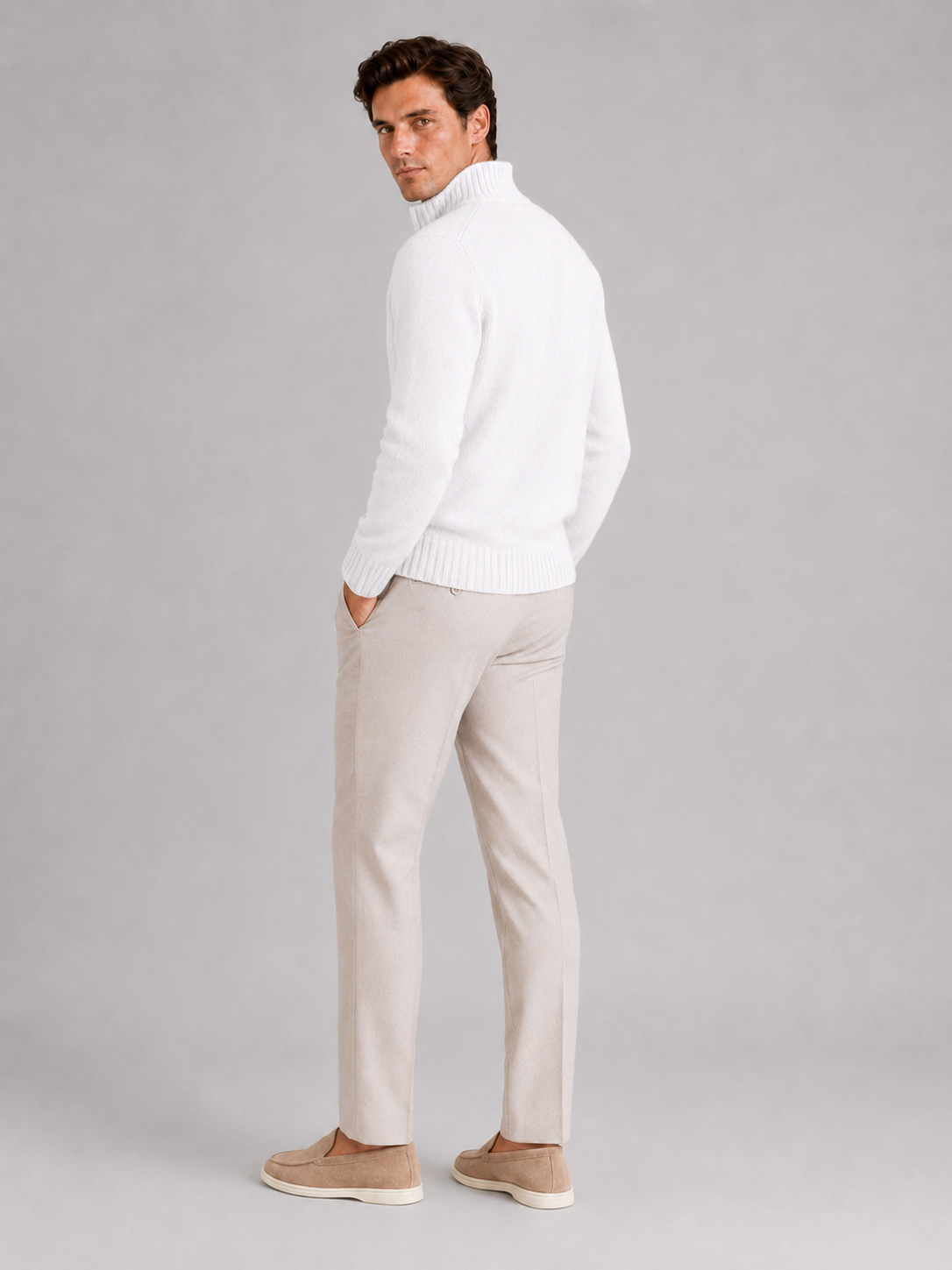 White half zip knit sweater for men long sleeve pullover for everyday fall wear